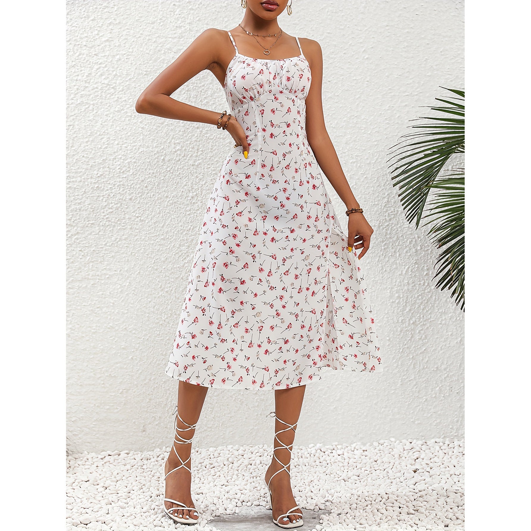 Summer new temperament U-neck polka-dot print fashion suspender backless dress