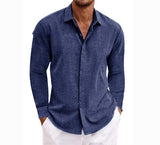 Mens Fashion Long Sleeve T-shirt Undershirt Solid Color Long Sleeve Cotton Linen Shirt Men