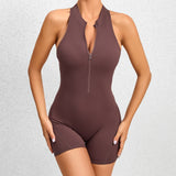 Womens Zippered Yoga Fitness Shorts Jumpsuit Sleeveless Tummy Control Stretch Shapewear Butt Lifting Sportswear Women