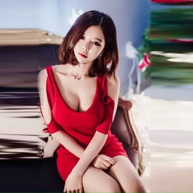 Ladies Fashion Low Cut Off Shoulder Base Mini Skirt Dress Part dress