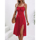 Summer new temperament U-neck polka-dot print fashion suspender backless dress