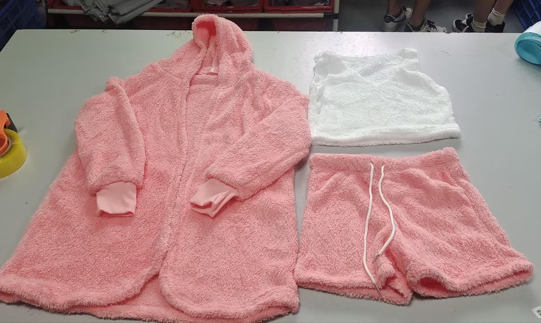 Womens Clothing 3 pcs Long Sleeve Crop Tank Top And Drawstring Shorts Pajama Set