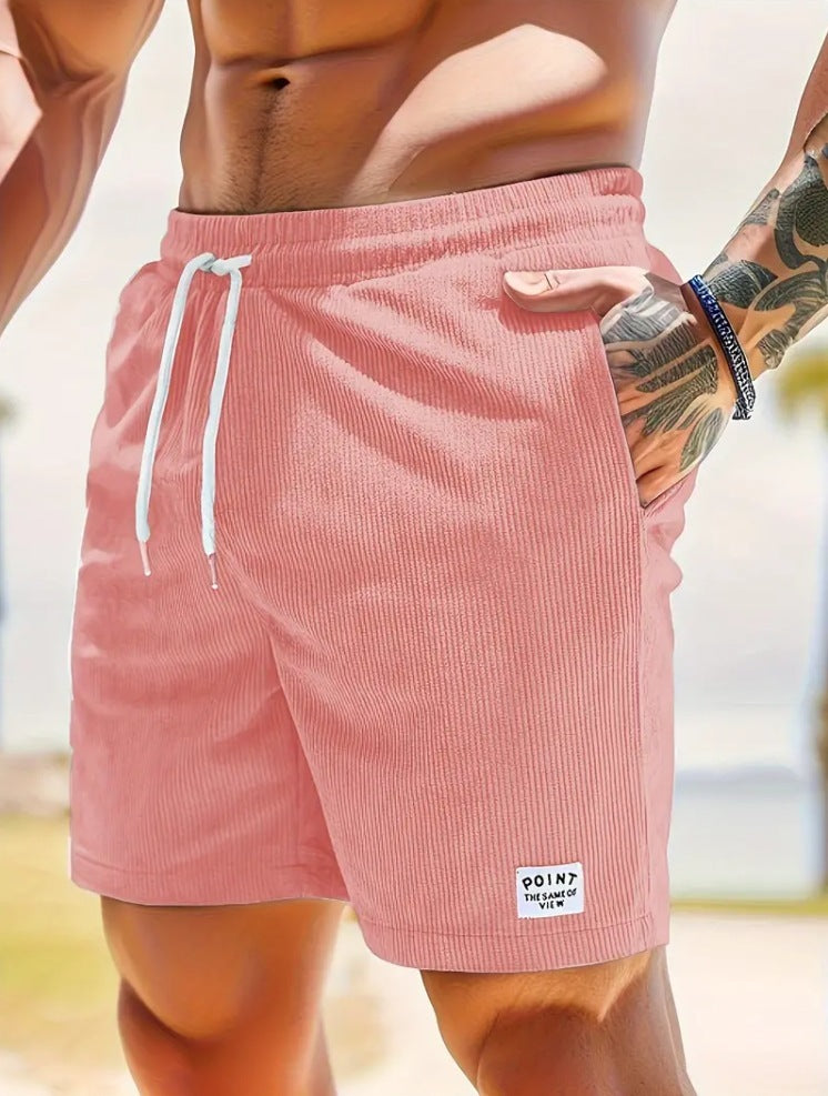 New Mens Lace-up Drawstring Shorts Summer Corduroy Sports Short Pants Mens Clothing