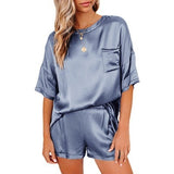 Women's Short Sleeve Silk Pajamas Set Print Satin Sleepwear Homewear Nightwear