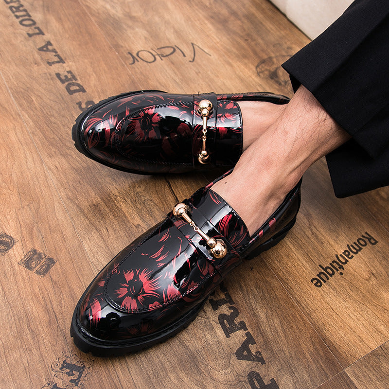 Mens Leather Shoes Pattern Printing Men's Dress Loafer Shoes Slip-on Casual Loafer Smoking Slipper