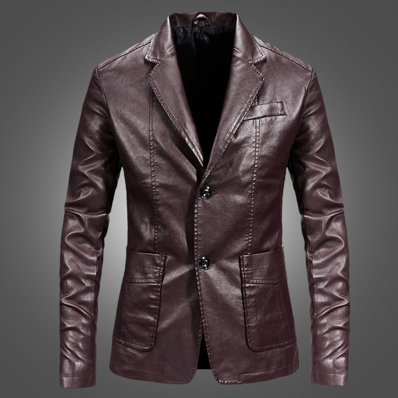 Black Leather Blazer for Men Overcoat Casual Blazer Jacket for Men