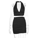 Halter Top And Skirt Set For Women - Stylish White Green Black Dress