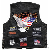 Motorcycle Leather Biker Vest for Men Club Style Classic Black With Patches