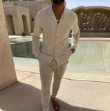 Mens Fashion Casual Long-sleeved Suits Fashion Lapel Single-breasted Shirt Top And Slim-fit Trousers Men Clothing