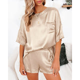 Women's Short Sleeve Silk Pajamas Set Print Satin Sleepwear Homewear Nightwear