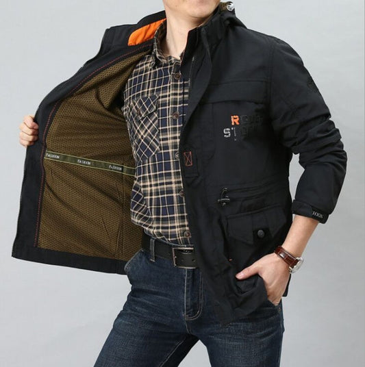 Mens Jacket Autumn Outdoor Breathable Windbreaker Men's Hooded Bomber Casual