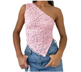 Women's Top Solid Lace Backless One Shoulder Hanging Neck Vest