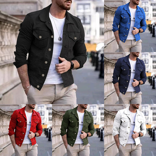Multi-pocket Denim Jacket Denim Workwear Jacket Tops Coat Spring Autumn Men Slim