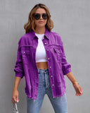 Distressed denim shirt oversized jacket frayed hem ripped shacket neon colours