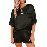 Women's Short Sleeve Silk Pajamas Set Print Satin Sleepwear Homewear Nightwear