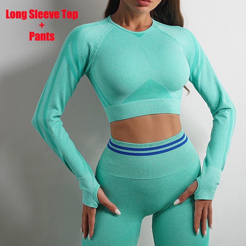 Ladies Seamless Yoga Pants Sports Gym Fitness Leggings Or Long Sleeve Tops Outfits Butt Lifting Slim Workout Sportswear Clothing