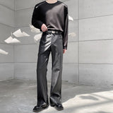 Mens Leather Bell Bottoms Slim Fit 70s Disco Flare Stacked Pants for Men