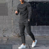 Mens Sweatsuit Round Neck Long Sleeve T-shirt Trousers Suit Men