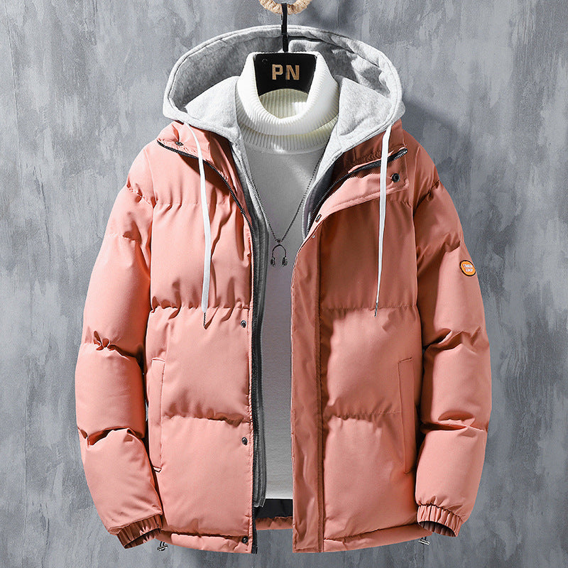 Men Winter Windproof Thickened Fake Two-piece Coat Solid Leisure Sports Cotton Jacket