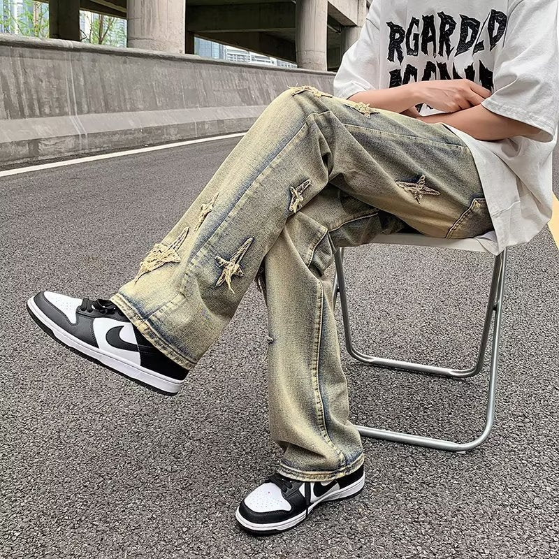 Mens Fashion Jeans Pant Zipper Loose Denim Trousers Men