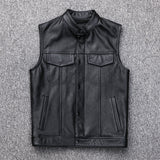 Men's Leather Waistcoat Vest Zipper Button  Motorbike Tops