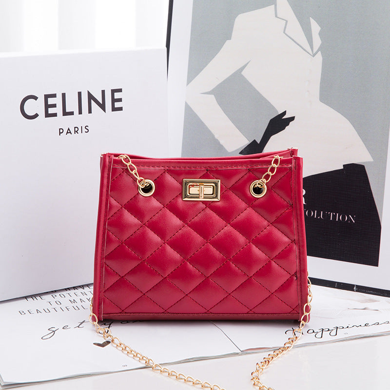 Women PU Mini Chain Shoulder Bags Rhombus Sewing Small Square Bags For Women