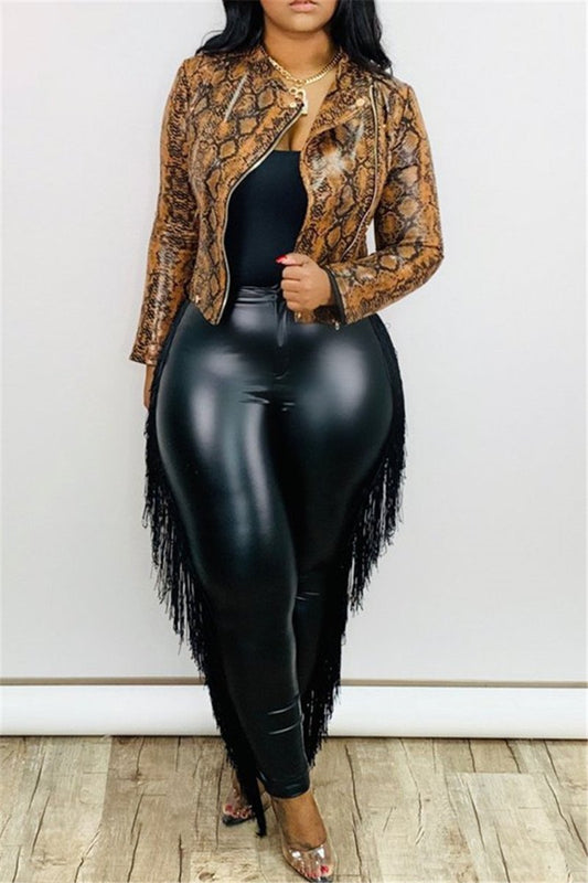 Womens Faux Leather Tassel Wrap Buttocks 9 Inch Large Pants