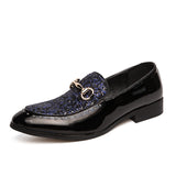 Mens Leather Shoes Pattern Printing Men's Dress Loafer Shoes Slip-on Casual Loafer Smoking Slipper