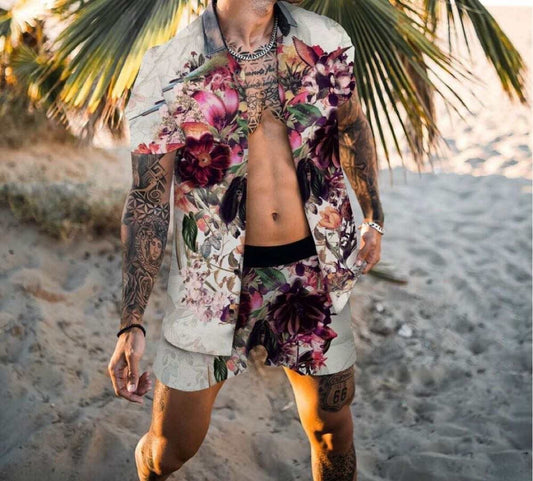 Men's Hawaiian Shirt Beach Printed Tropical Beach Shirt Casual Button Down Short Sleeve Floral Shirts Tops