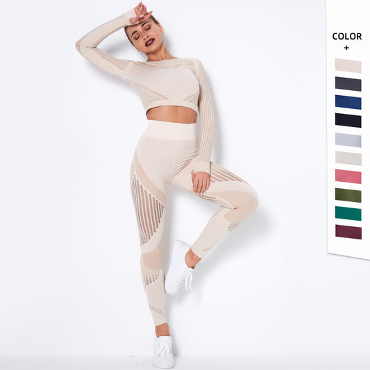 2Pcs Women Yoga Suit Crop Top+Leggings Hollow Pants Gym Set Outfit Sportswear