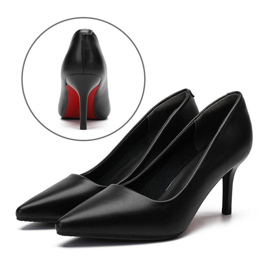 Womens Leather Work Shoes Wedding Shoes High Heels Round Toe Up Shoes