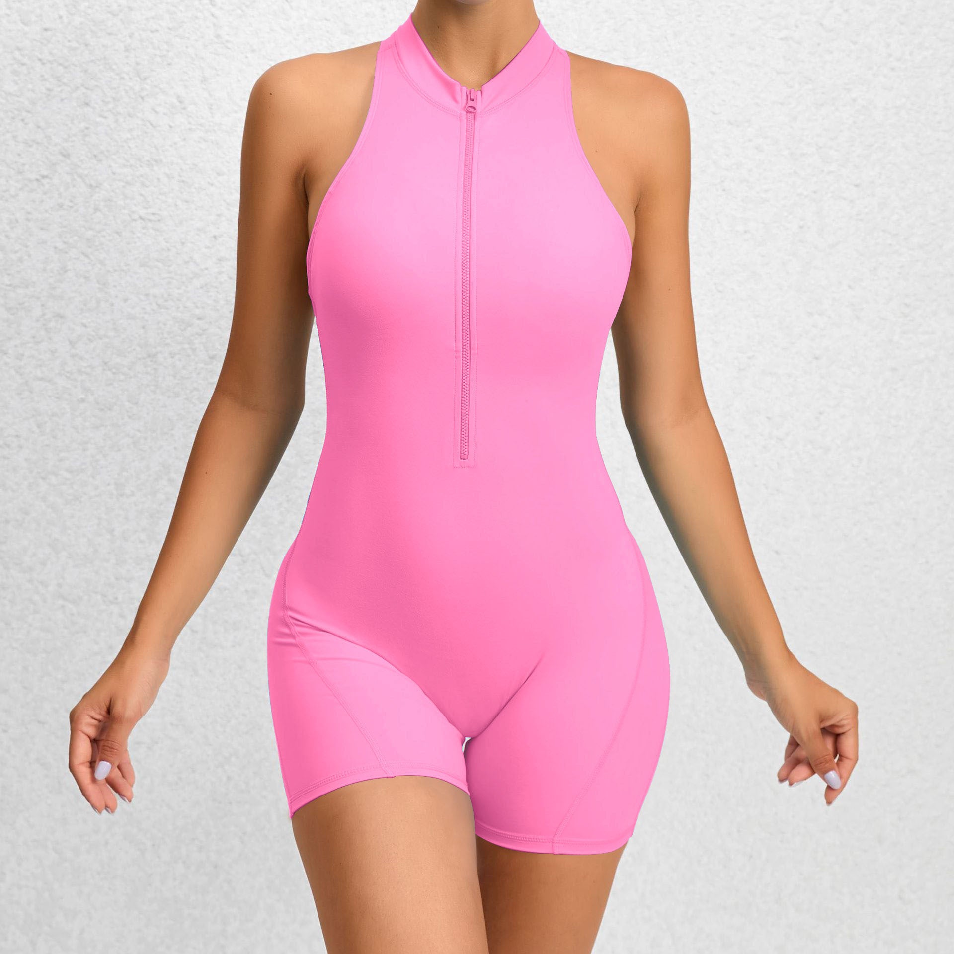 Womens Zippered Yoga Fitness Shorts Jumpsuit Sleeveless Tummy Control Stretch Shapewear Butt Lifting Sportswear Women