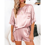 Women's Short Sleeve Silk Pajamas Set Print Satin Sleepwear Homewear Nightwear
