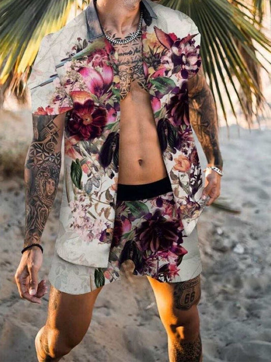 Men's Hawaiian Shirt Beach Printed Tropical Beach Shirt Casual Button Down Short Sleeve Floral Shirts Tops