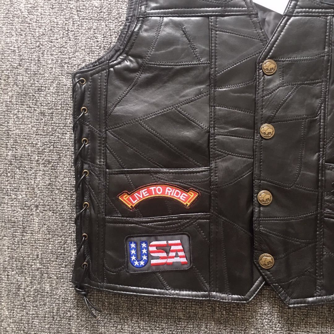 Motorcycle Leather Biker Vest for Men Club Style Classic Black With Patches