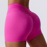 Womens Back Waist Deep V-shaped Wrinkle Tight Yoga Shorts