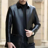 Mens Leather Jacket Stand Collar Men Fleece-lined