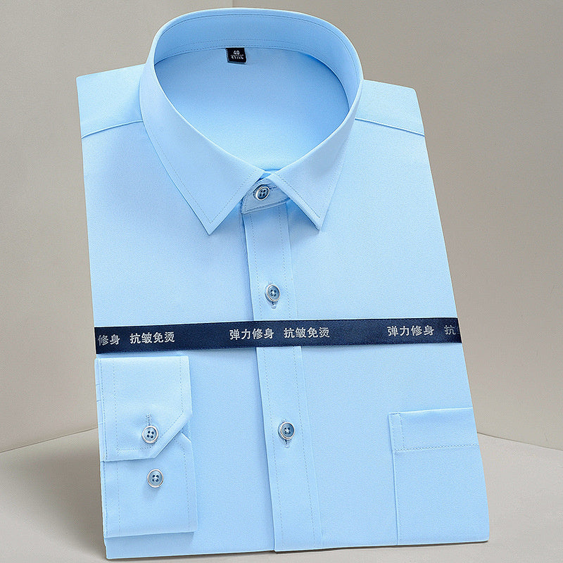 Men's Dress Shirts Solid Long Sleeve Stretch Oxford Shirt Business Casual Shirts