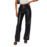 Women's Leather High Waist  Straight Leg Jeans Look Pants