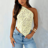 Women's Top Solid Lace Backless One Shoulder Hanging Neck Vest