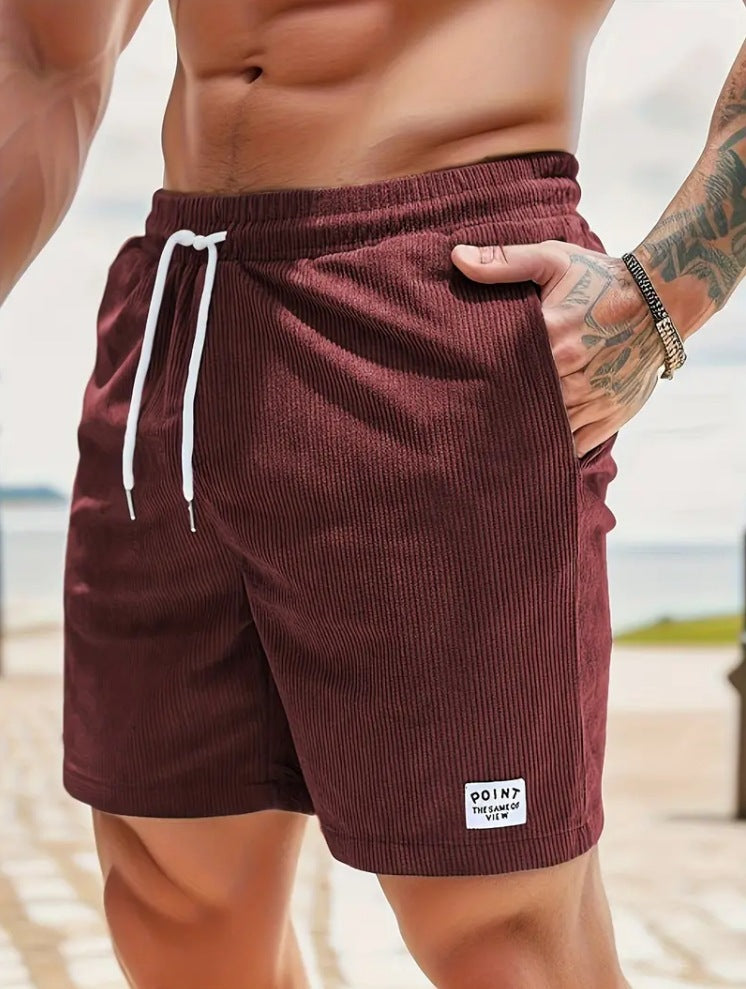 New Mens Lace-up Drawstring Shorts Summer Corduroy Sports Short Pants Mens Clothing