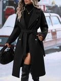 Womens British Style Double Breasted Lapel Collar Belt Trench Outwear Overcoat