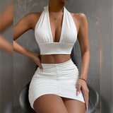 Halter Top And Skirt Set For Women - Stylish White Green Black Dress