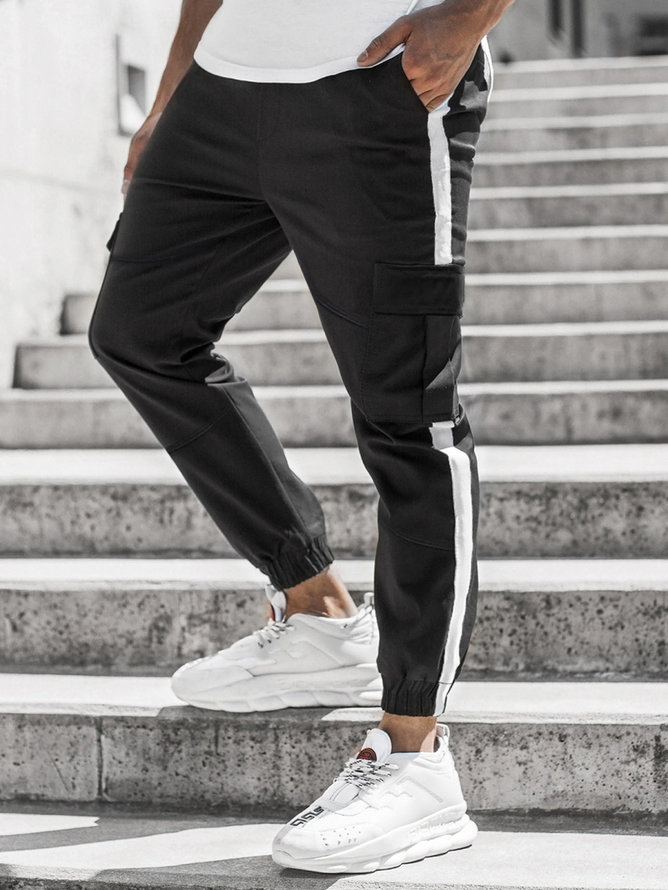 Leather Bound Mens Casual Joggers Pants Elastic Drawstring Chino Cargo Pants Hiking Outdoor Track Sweatpants