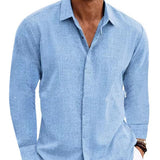 Mens Fashion Long Sleeve T-shirt Undershirt Solid Color Long Sleeve Cotton Linen Shirt Men