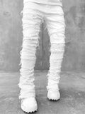 Men Patched Pants Long Tight Fit Stacked Jeans For Mens