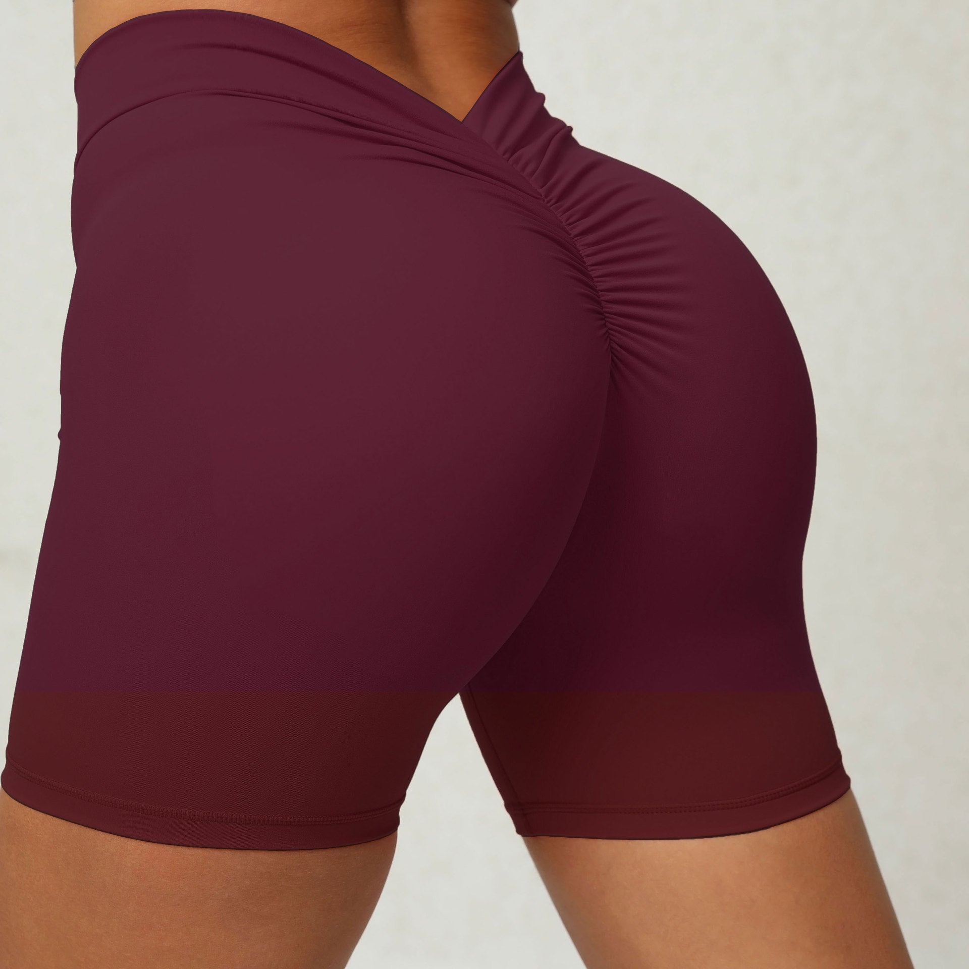 Womens Back Waist Deep V-shaped Wrinkle Tight Yoga Shorts
