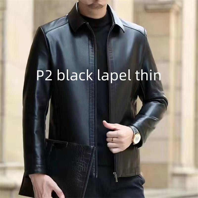 Mens Leather Jacket Stand Collar Men Fleece-lined