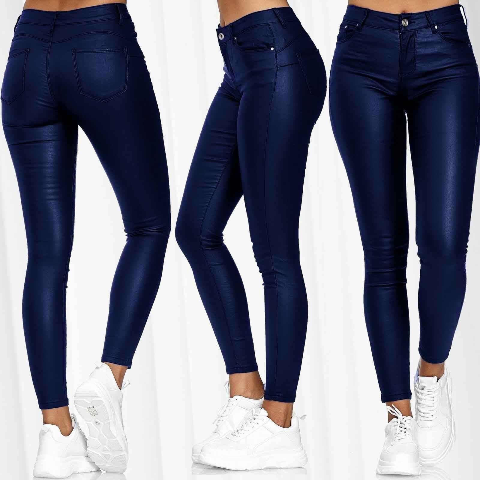 Women's Faux Leather Leggings with Pockets High Waisted Pleather Sexy Pants Stretchy Tights