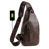 Leather Sling Bag Mens Crossbody Bag Chest Bag Sling Backpack for Men with USB Charge Port